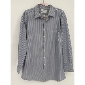 CREMIEUX Mens Blue White Striped Street Wear Shirt w UMaine Patches Sz 17 1/2 34